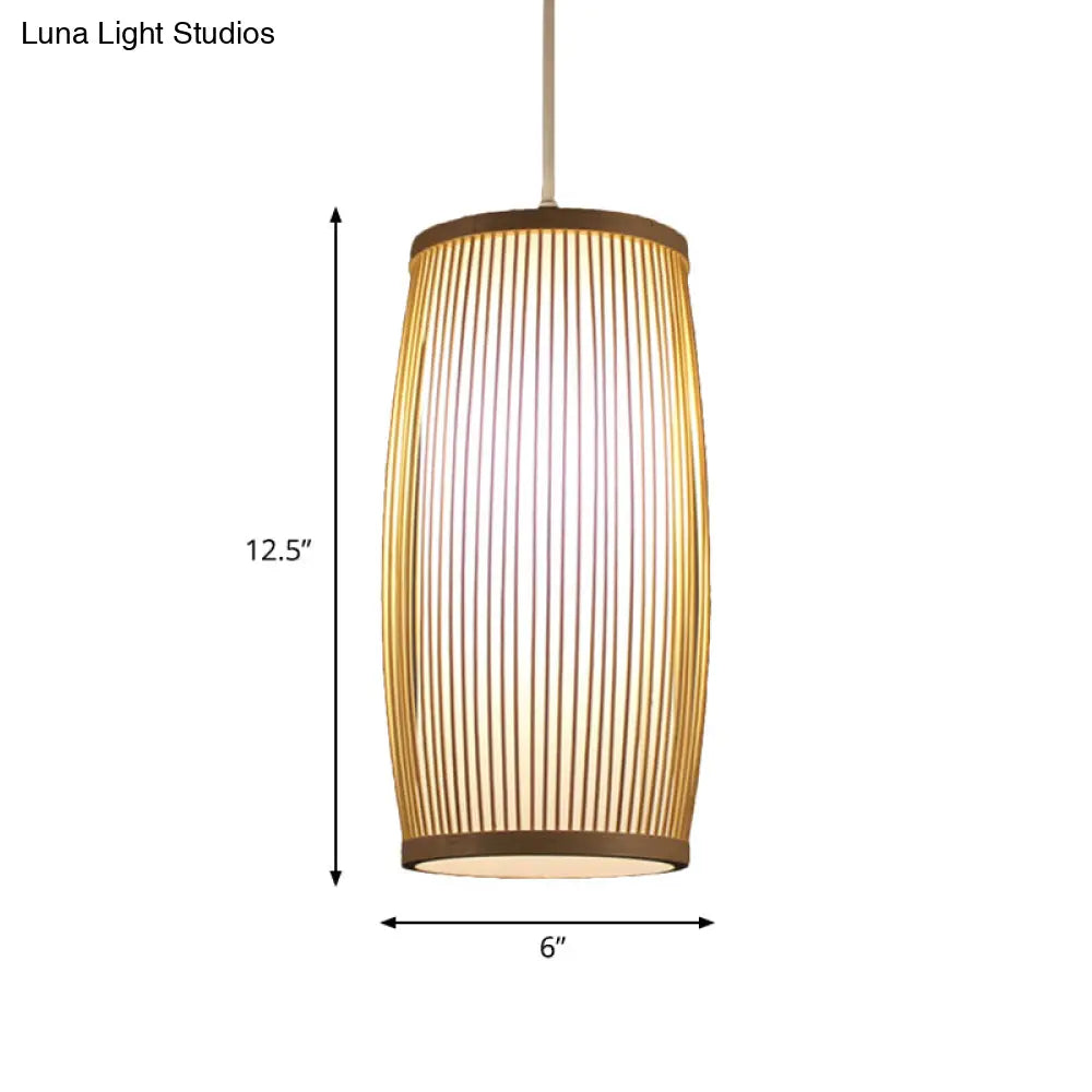 Bamboo Cylinder Dining Room Hanging Lamp - Modern Beige Light