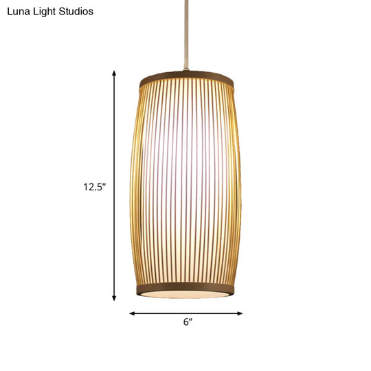 Bamboo Cylinder Dining Room Hanging Lamp - Modern Beige Light