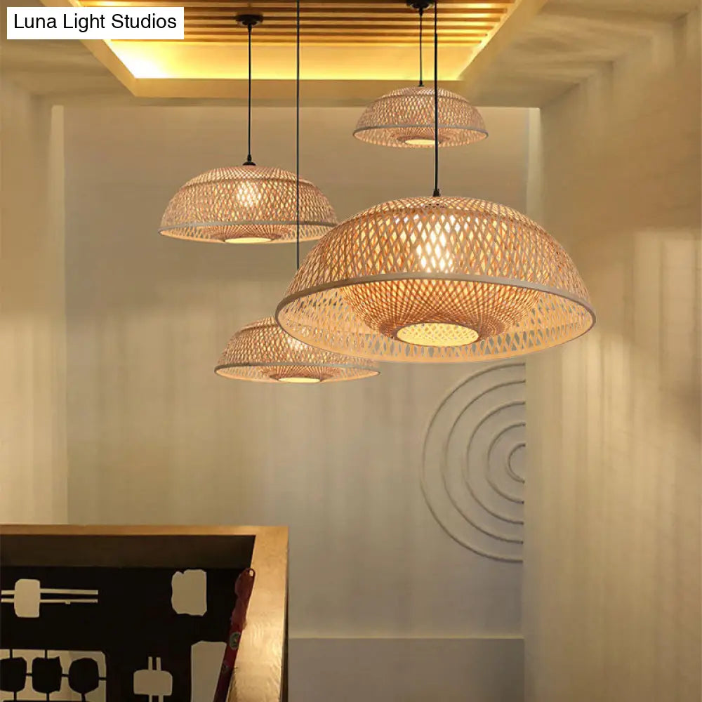 Bamboo Dome Pendant Light Fixture Kit - 1 Bulb Wood Hanging Lamp 18/23.5 Wide