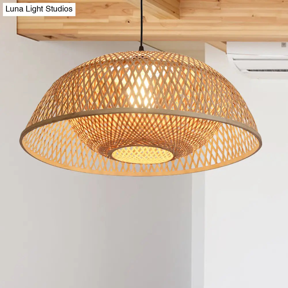 Bamboo Dome Pendant Light Fixture Kit - 1 Bulb Wood Hanging Lamp 18/23.5 Wide