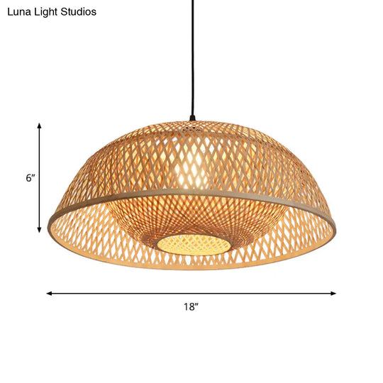 Bamboo Dome Pendant Light Fixture Kit - 1 Bulb Wood Hanging Lamp 18/23.5 Wide