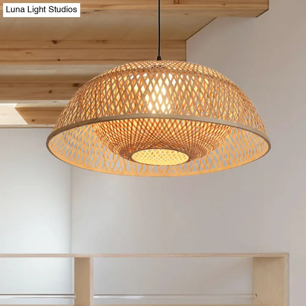 Bamboo Dome Pendant Light Fixture Kit - 1 Bulb Wood Hanging Lamp 18/23.5 Wide
