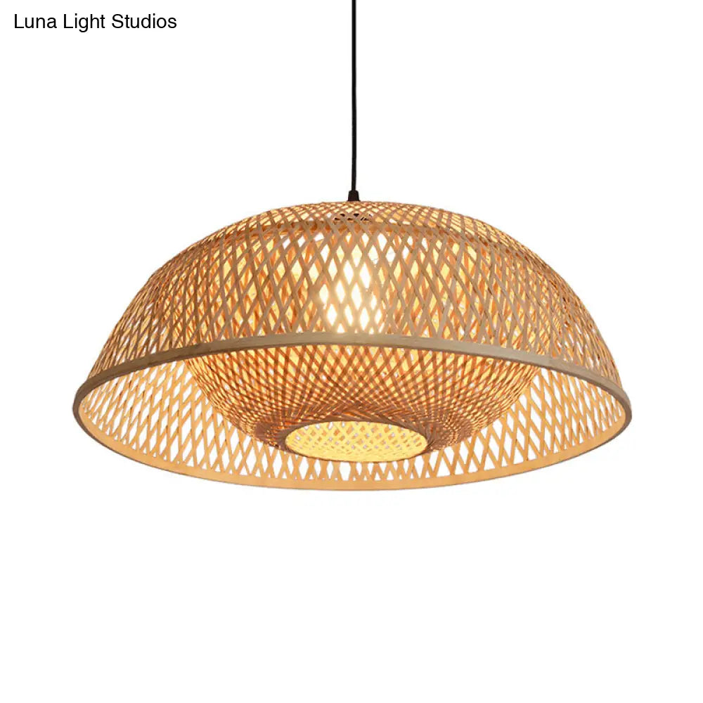 Bamboo Dome Pendant Light Fixture Kit - 1 Bulb Wood Hanging Lamp 18/23.5 Wide