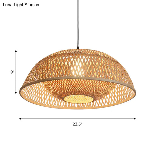 Bamboo Dome Pendant Light Fixture Kit - 1 Bulb Wood Hanging Lamp 18/23.5 Wide