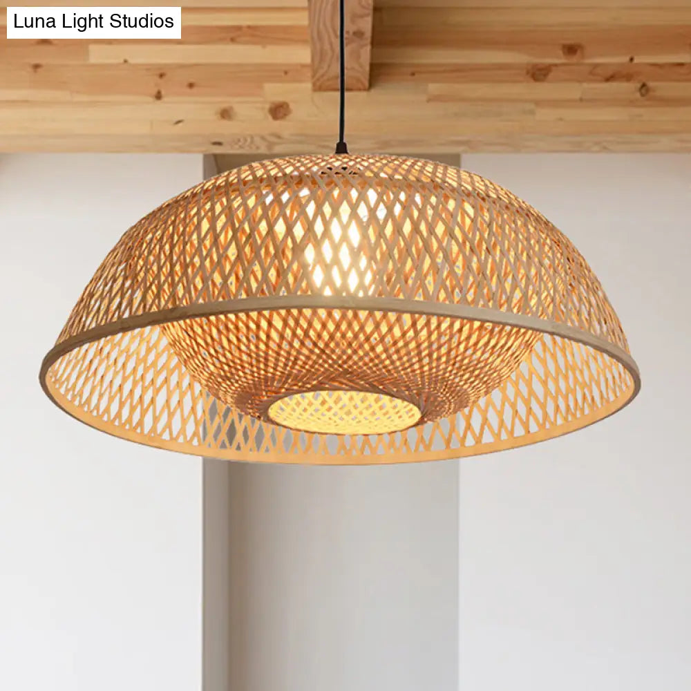 Bamboo Dome Pendant Light Fixture Kit - 1 Bulb Wood Hanging Lamp 18/23.5 Wide