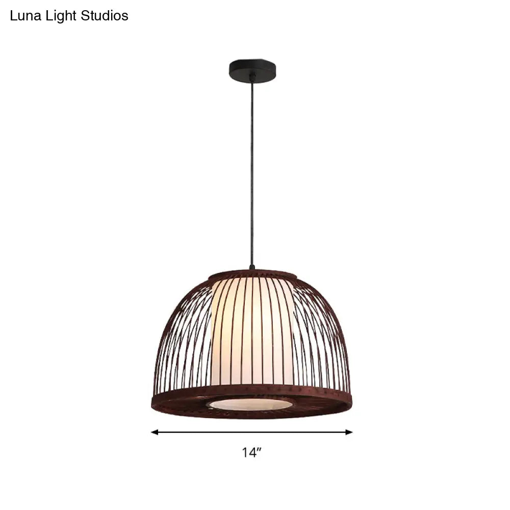 Bamboo Domed Pendant Lamp Asia 1 Light - Coffee Size Options: 14 16 18 Ideal For Dining Room