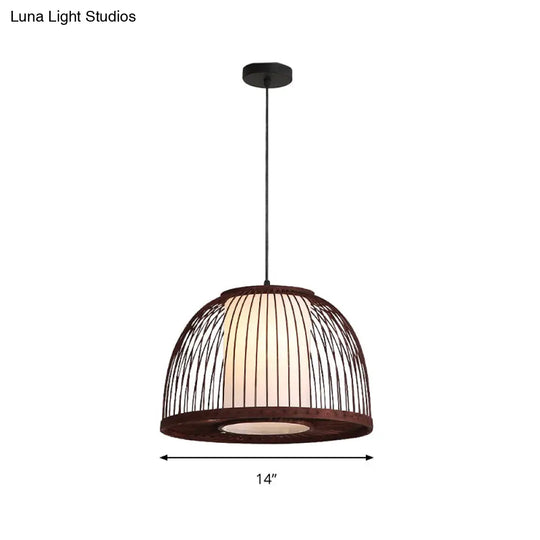 Bamboo Domed Pendant Lamp Asia 1 Light - Coffee Size Options: 14 16 18 Ideal For Dining Room