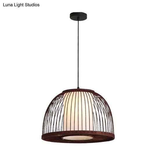 Bamboo Domed Pendant Lamp Asia 1 Light - Coffee Size Options: 14 16 18 Ideal For Dining Room