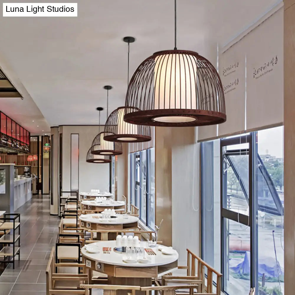 Bamboo Domed Pendant Lamp Asia 1 Light - Coffee Size Options: 14 16 18 Ideal For Dining Room