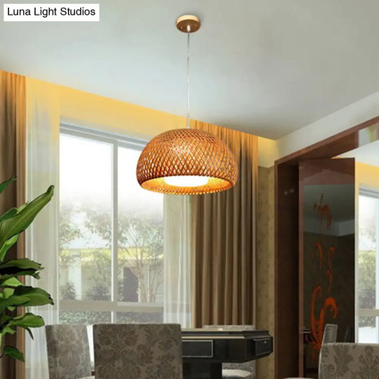 Bamboo Double-Decker Pendant Light With Milk White Glass Shade - Perfect For Restaurant Aisles Wood