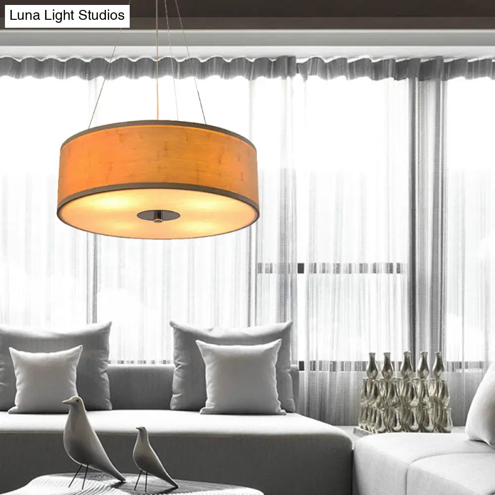 Bamboo Drum Pendant Lamp With Recessed Diffuser - Contemporary Wood Ceiling Light (1 Bulb)