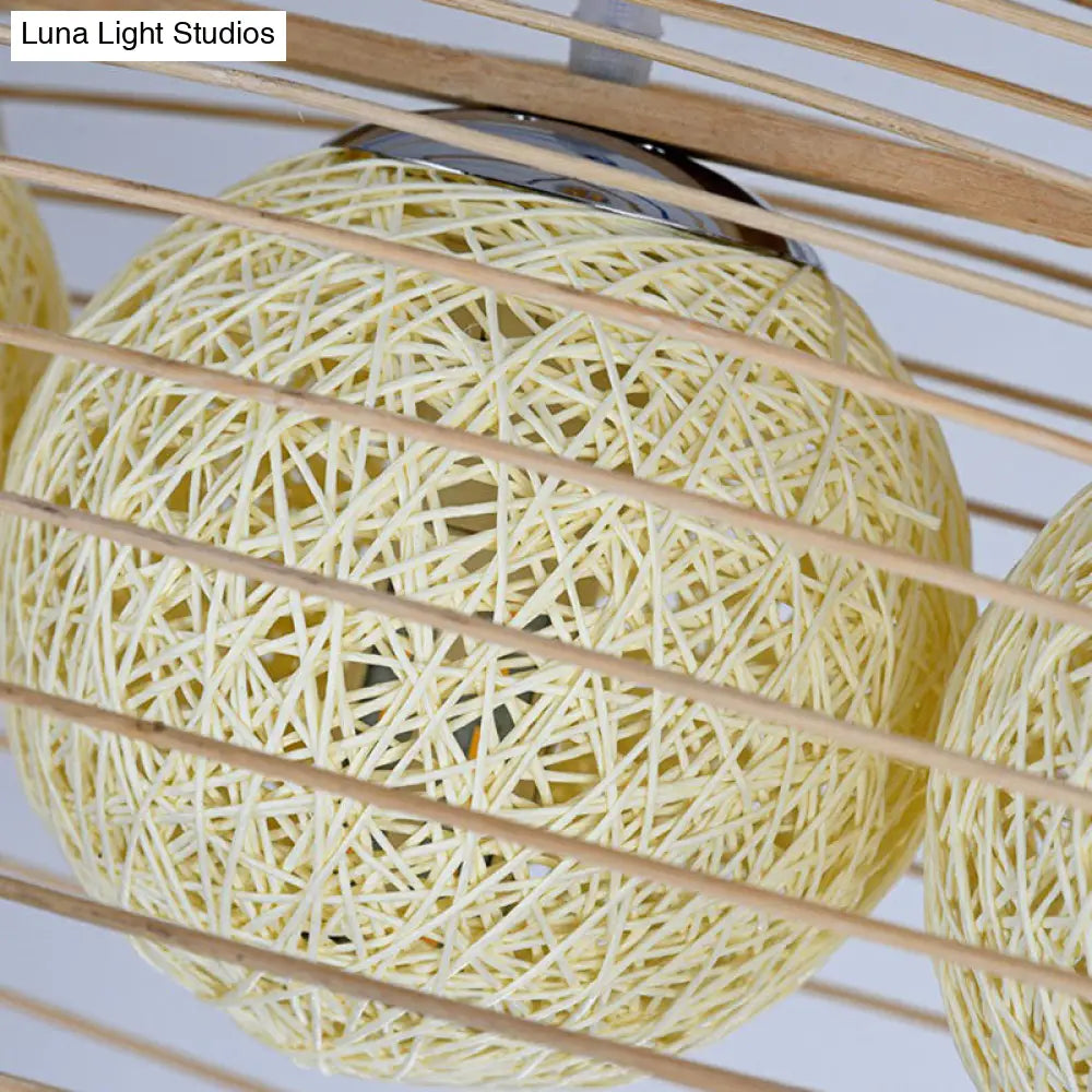 Bamboo Fish Chandelier Pendant Light For Corridor - Minimalist Wood Lighting