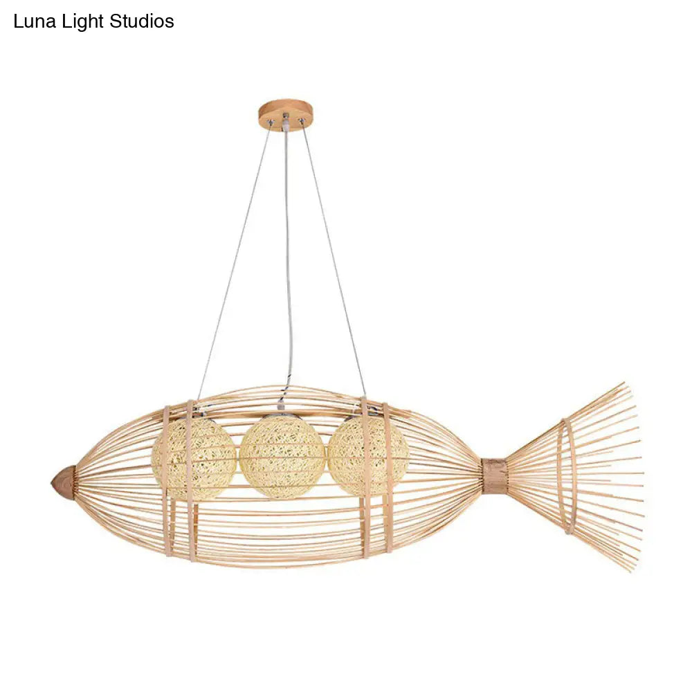 Bamboo Fish Chandelier Pendant Light For Corridor - Minimalist Wood Lighting