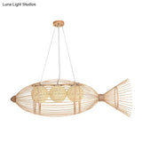 Bamboo Fish Chandelier Pendant Light For Corridor - Minimalist Wood Lighting
