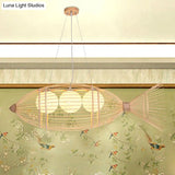 Bamboo Fish Chandelier Pendant Light For Corridor - Minimalist Wood Lighting