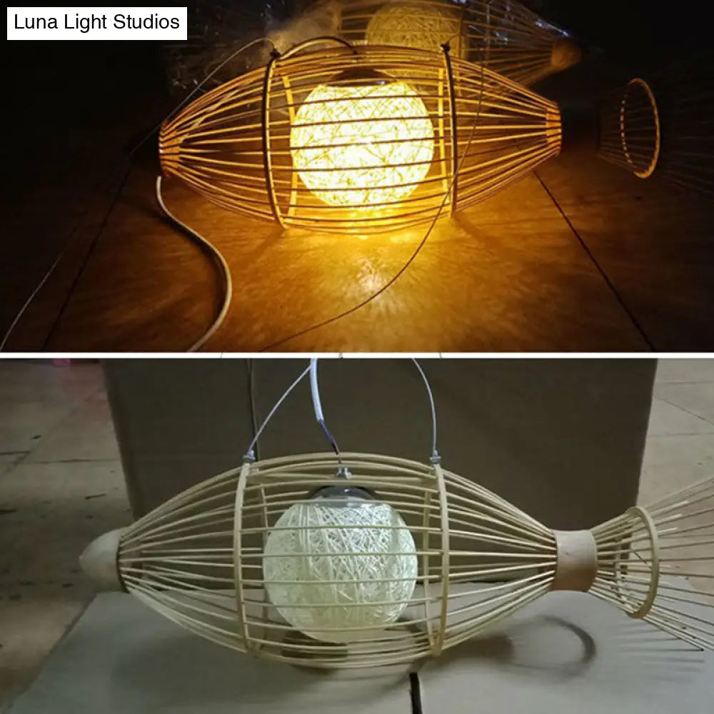 Bamboo Fish Chandelier Pendant Light For Corridor - Minimalist Wood Lighting