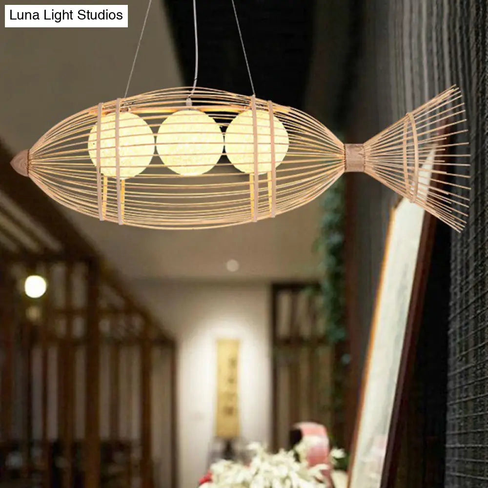 Bamboo Fish Chandelier Pendant Light For Corridor - Minimalist Wood Lighting