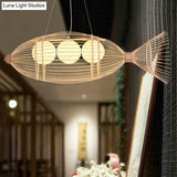 Bamboo Fish Chandelier Pendant Light For Corridor - Minimalist Wood Lighting