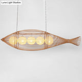 Bamboo Fish Chandelier Pendant Light For Corridor - Minimalist Wood Lighting