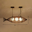 Bamboo Fish-Shaped Southeast Asian Chandelier With 3 Bulbs Ceiling Lighting Fixture Coffee