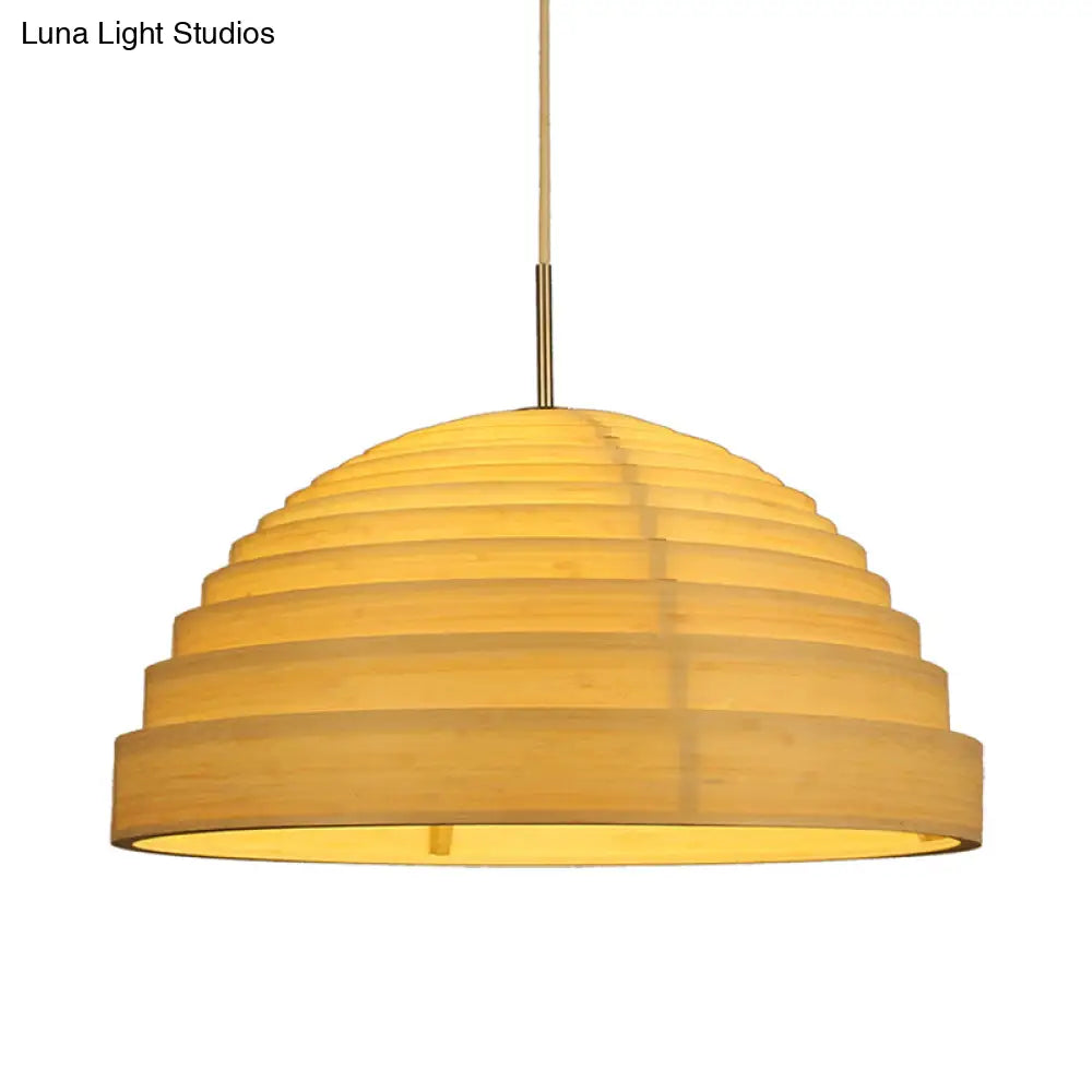 Bamboo Half Globe Hanging Light - Asian Style Wood Ceiling Lamp