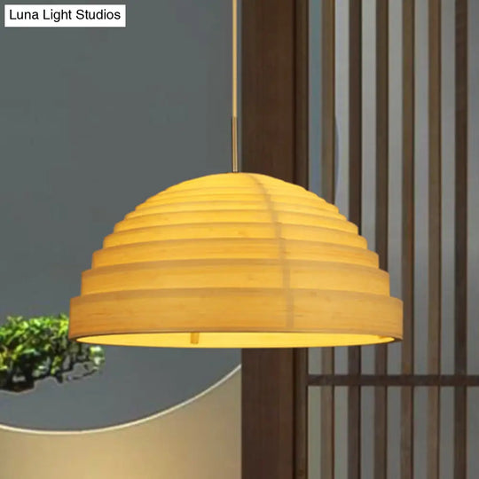 Bamboo Half Globe Hanging Light - Asian Style Wood Ceiling Lamp