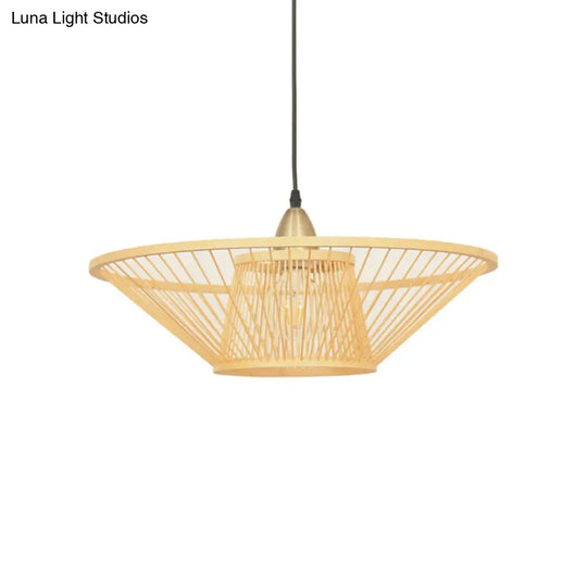 Bamboo Hand-Made Ceiling Lamp - Modern 1-Light Beige Pendant For Dining Room
