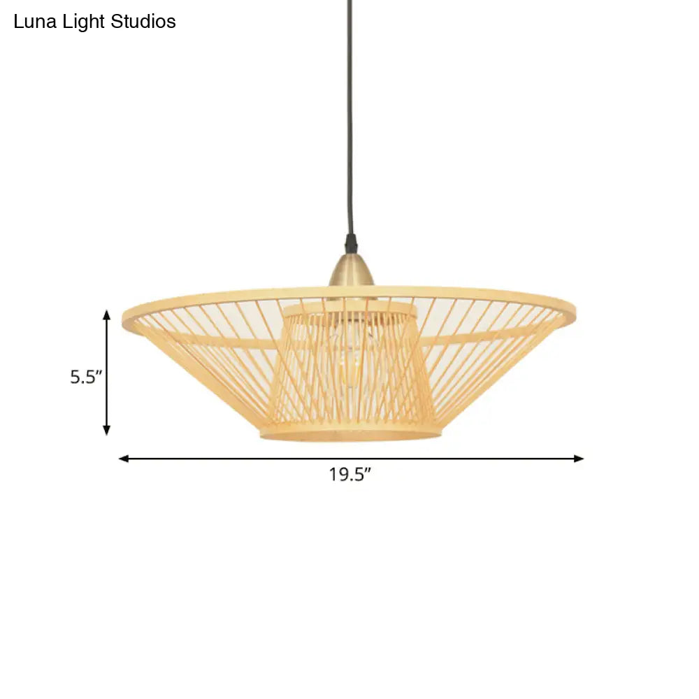 Bamboo Hand-Made Ceiling Lamp - Modern 1-Light Beige Pendant For Dining Room