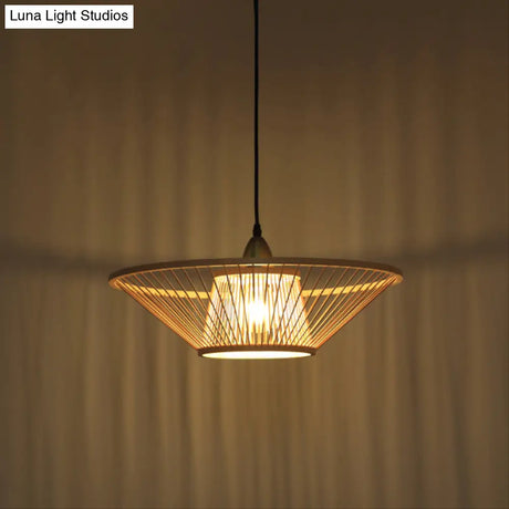 Bamboo Hand-Made Ceiling Lamp - Modern 1-Light Beige Pendant For Dining Room