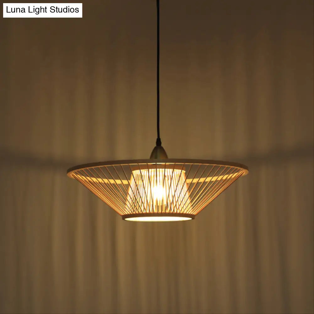 Bamboo Hand-Made Ceiling Lamp - Modern 1-Light Beige Pendant For Dining Room
