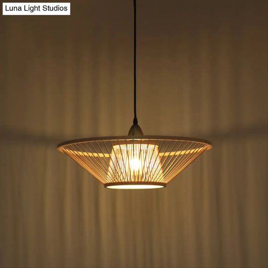 Bamboo Hand-Made Ceiling Lamp - Modern 1-Light Beige Pendant For Dining Room
