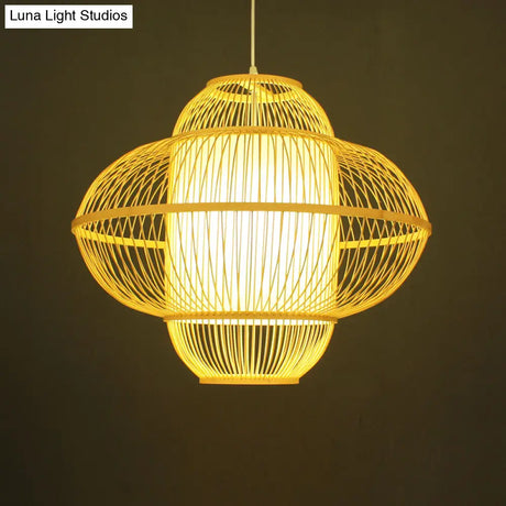 Bamboo Lantern Pendant Lamp - Beige Hanging Ceiling Light 18/23.5 Wide