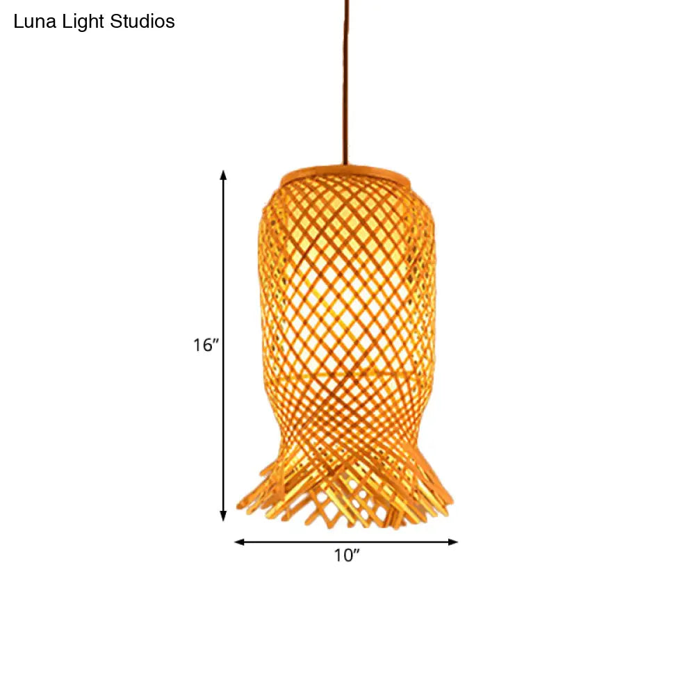 Bamboo Lantern Pendant Light For Restaurant In Beige