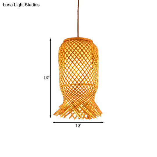 Bamboo Lantern Pendant Light For Restaurant In Beige