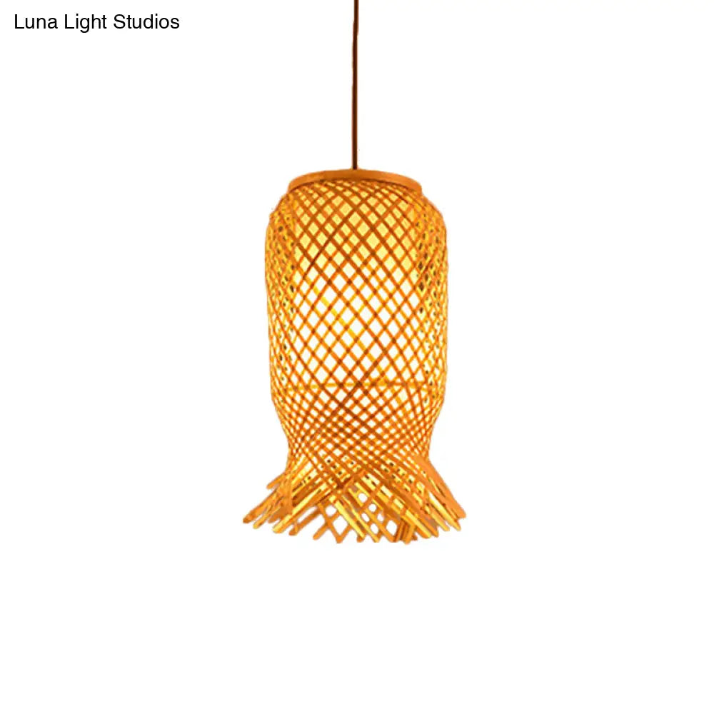 Bamboo Lantern Pendant Light For Restaurant In Beige