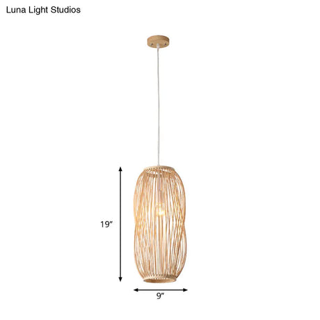 Bamboo Lantern Pendant Light Kit - Traditional Design 1 Bulb 8’’/9’’ Wide