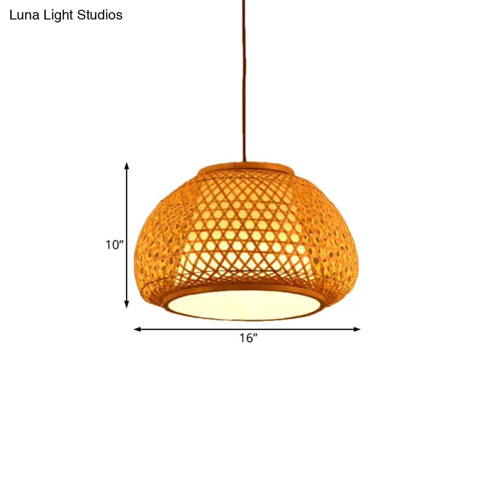 Bamboo Lantern Pendant Light With Hand-Knitted Design For Asian Restaurants - Paper Interior Shade