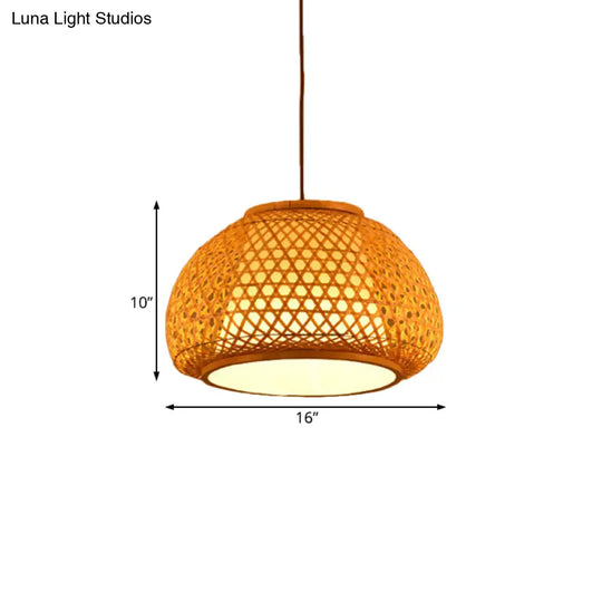 Bamboo Lantern Pendant Light With Hand-Knitted Design For Asian Restaurants - Paper Interior Shade
