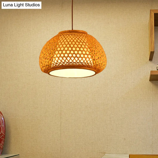 Bamboo Lantern Pendant Light With Hand-Knitted Design For Asian Restaurants - Paper Interior Shade