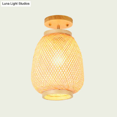 Bamboo Lantern Semi - Flush Mount Asian Ceiling Fixture For Restaurant