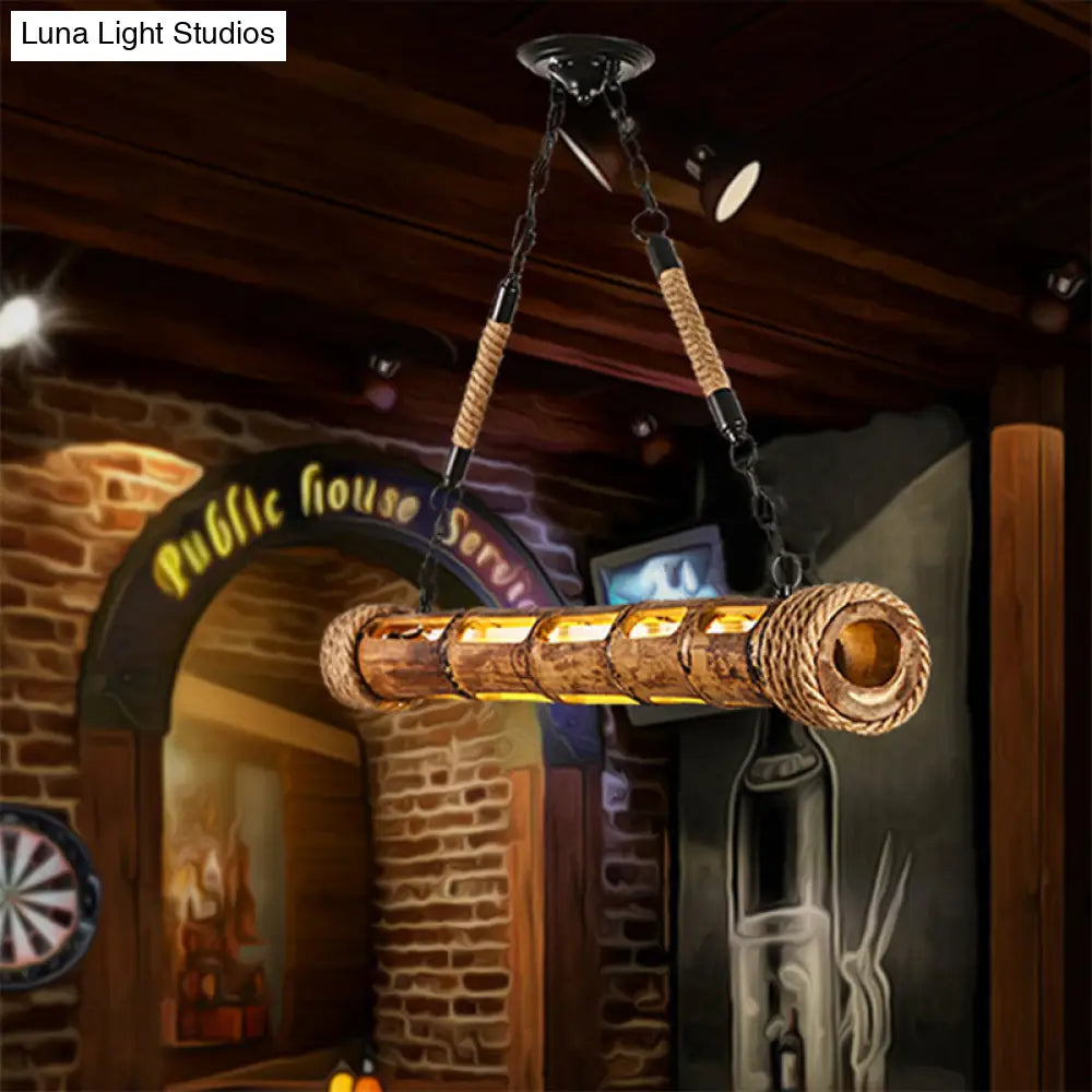 Bamboo Linear Pendant Light - Lodge Style Led Ceiling For Restaurants