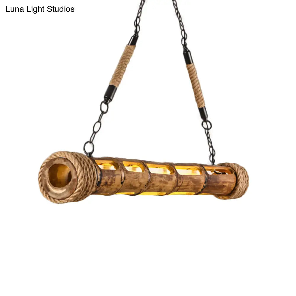 Bamboo Linear Pendant Light - Lodge Style Led Ceiling For Restaurant