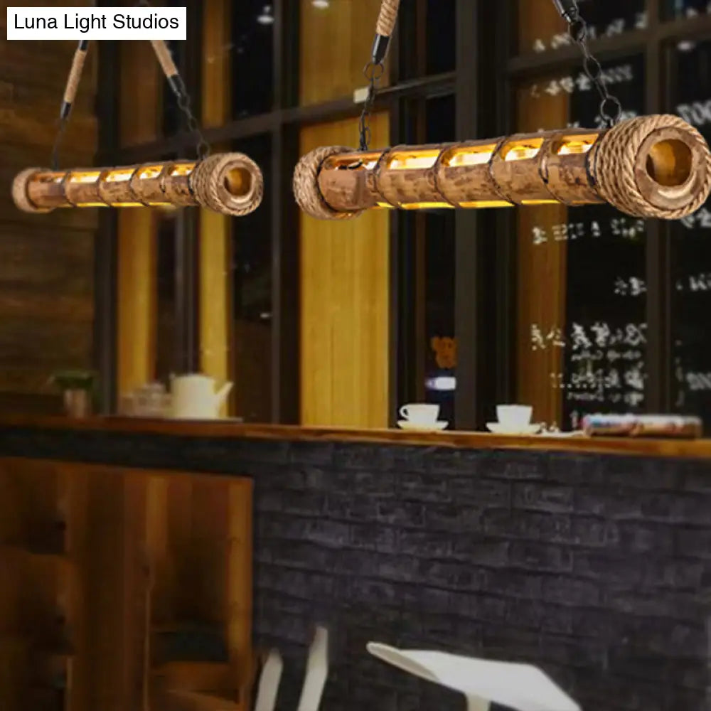 Bamboo Linear Pendant Light - Lodge Style Led Ceiling For Restaurant Beige