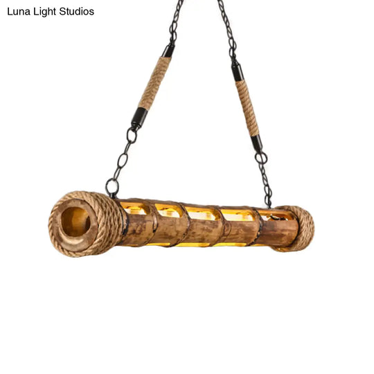 Bamboo Linear Pendant Light - Lodge Style Led Ceiling For Restaurants