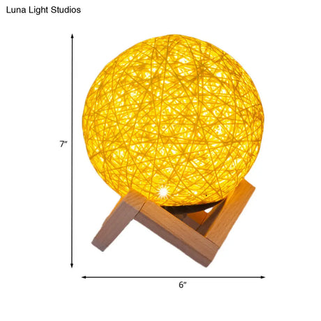 Bamboo Night Lamp: Contemporary Yellow Table Light With Wooden Base