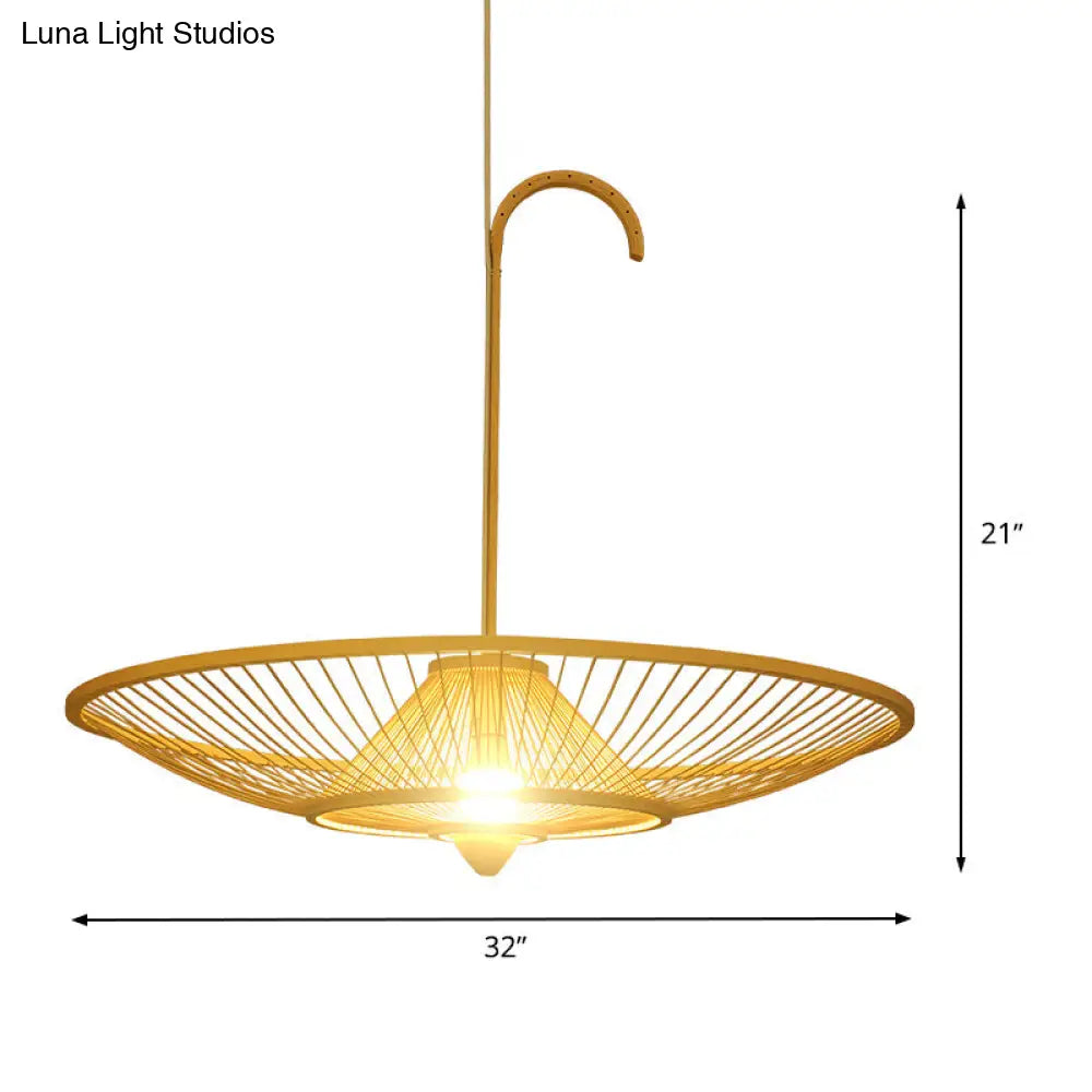 Bamboo Pendant Light - Asian Style Single Bulb Suspension Lamp For Restaurants