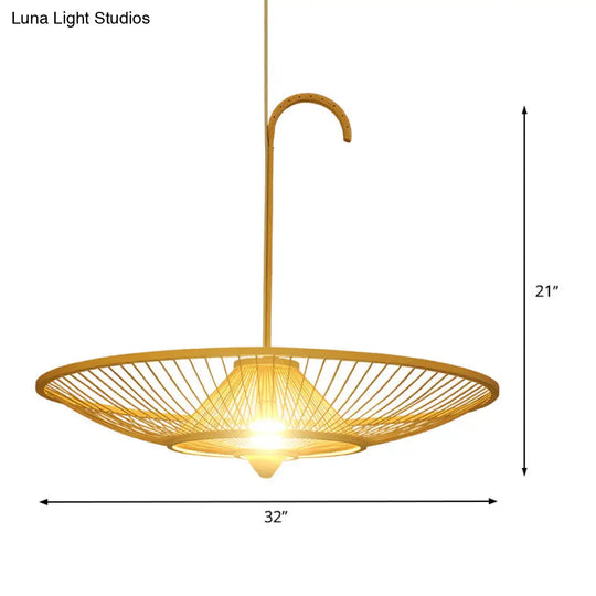 Bamboo Pendant Light - Asian Style Single Bulb Suspension Lamp For Restaurants