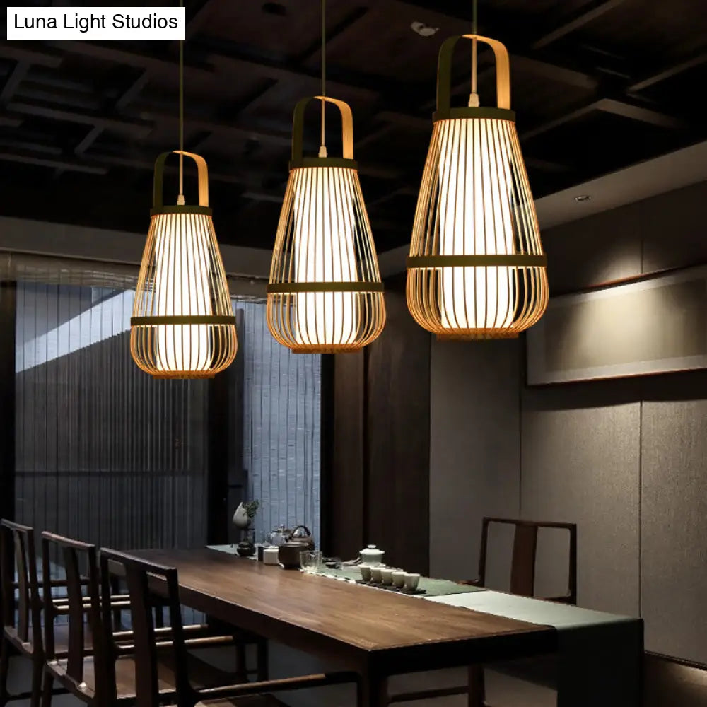 Bamboo Pendant Light - Contemporary Single-Bulb Wood Fixture