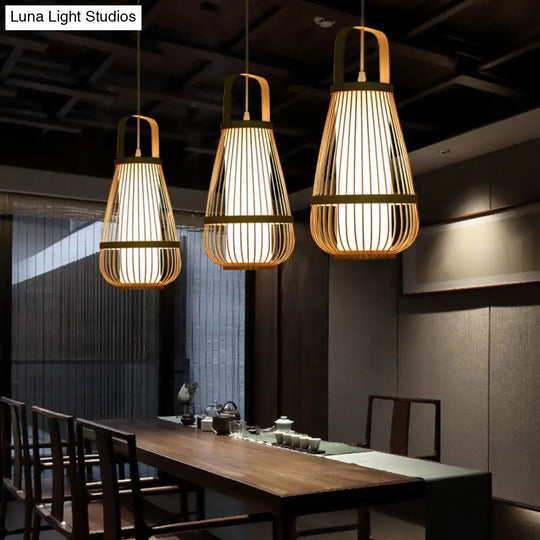Bamboo Pendant Light - Contemporary Single-Bulb Wood Fixture