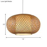 Bamboo Pendant Light With Pumpkin Design Perfect For Restaurant - 1 Bulb Hanging Kit